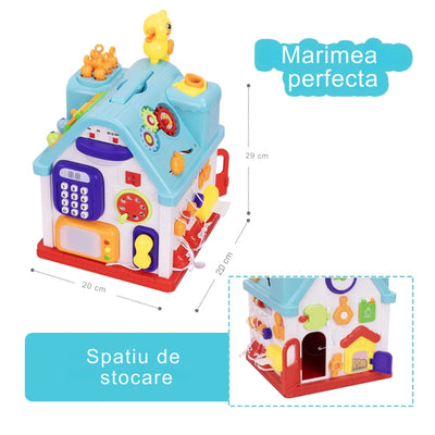 Resigilat - Căsuță Interactivă Montessori 20 în 1 pentru Bebeluși, Centru de Activități Educativ cu Muzică, Lumini, Telefon, Sortator și Joc Prindere Păsări, Fără BPA, 6-36 Luni - LUDIRO