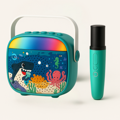 Resigilat - Set Karaoke Copii Ocean Ludiro cu Microfon Wireless, Bluetooth si Lumini Colorate Interactive, + 3 Ani