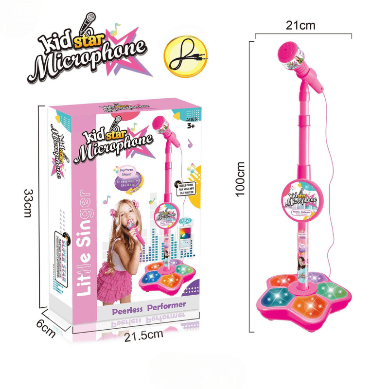 Resigilat - Microfon Karaoke pentru Copii cu Stativ Reglabil, Sunete, Lumini si Functie MP3, Roz - LUDIRO