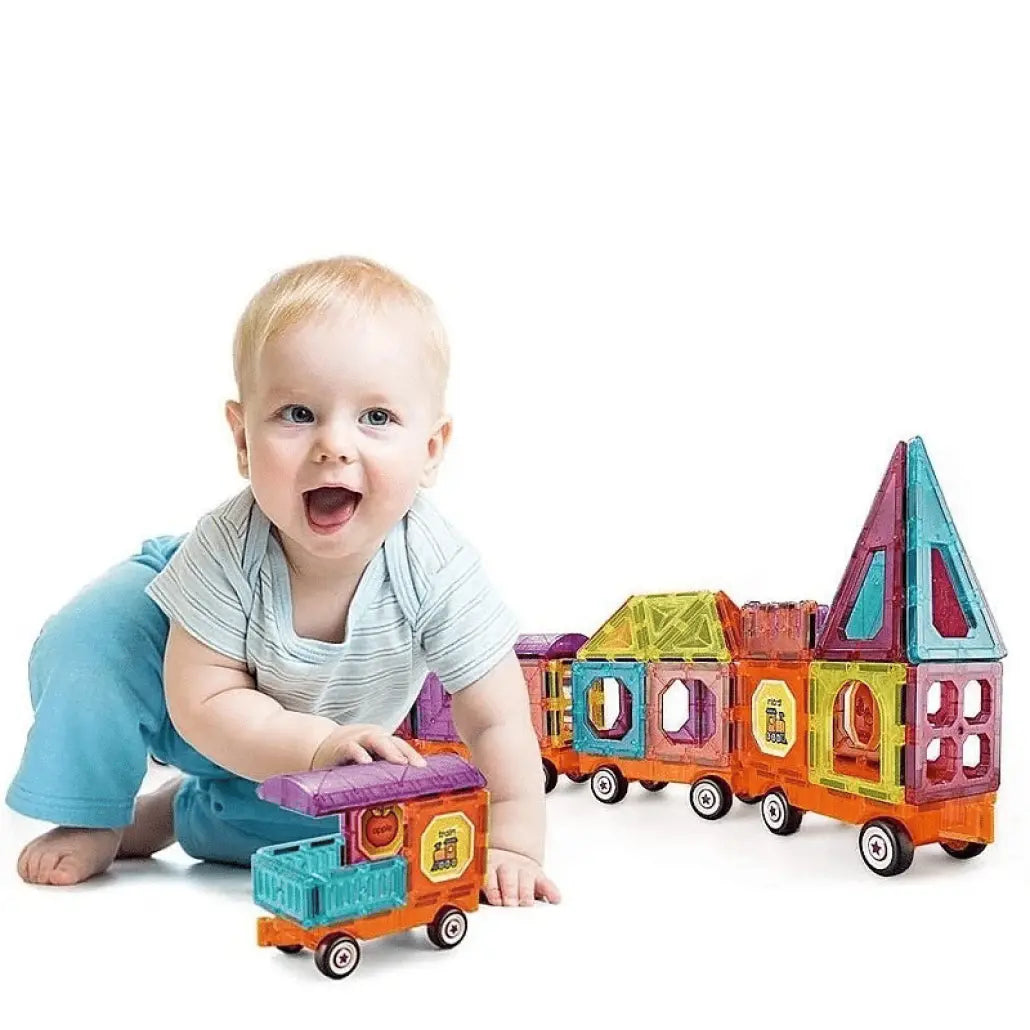 Set de Constructie Magnetic, Tren, 72 de Piese, Diverse Forme Geometrice, Multicolor, + 3 Ani - LUDIRO
