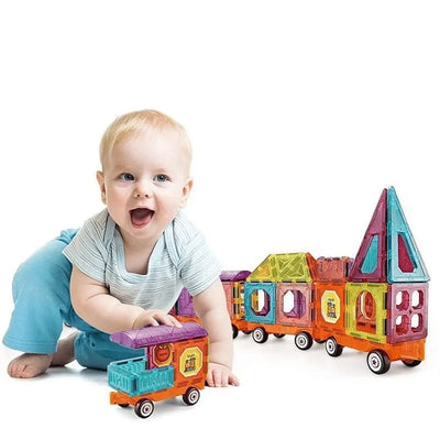 Set de Constructie Magnetic, Tren, 72 de Piese, Diverse Forme Geometrice, Multicolor, + 3 Ani - LUDIRO