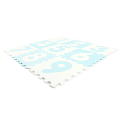Covor Puzzle Antibacterian LUDIRO cu Cifre 1-9, 9 Piese 32x32 cm, Spuma EVA cu Ioni de Argint, Alb Bleu - LUDIRO