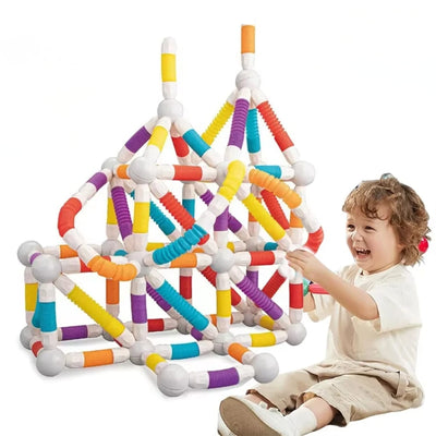 Set Construcție 3D Magnetic și Flexibil Ludiro, 108 Piese Telescopice, Jucărie STEM Educativă 3+ Ani - LUDIRO