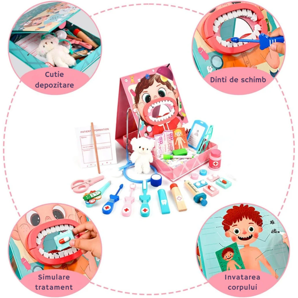 Set Doctor Dentist cu Placa de Suport Magnetică, Albastru, 30 Piese, 3+ Ani - LUDIRO