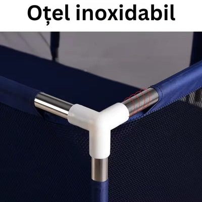 Țarc de copii XXL 235×129×66 Cm, Loc de Joacă Sigur cu Poartă si Coș, Acces Lateral cu Fermoar, Cadru din Oțel Inoxidabil, 1–6 Ani, Albastru - LUDIRO
