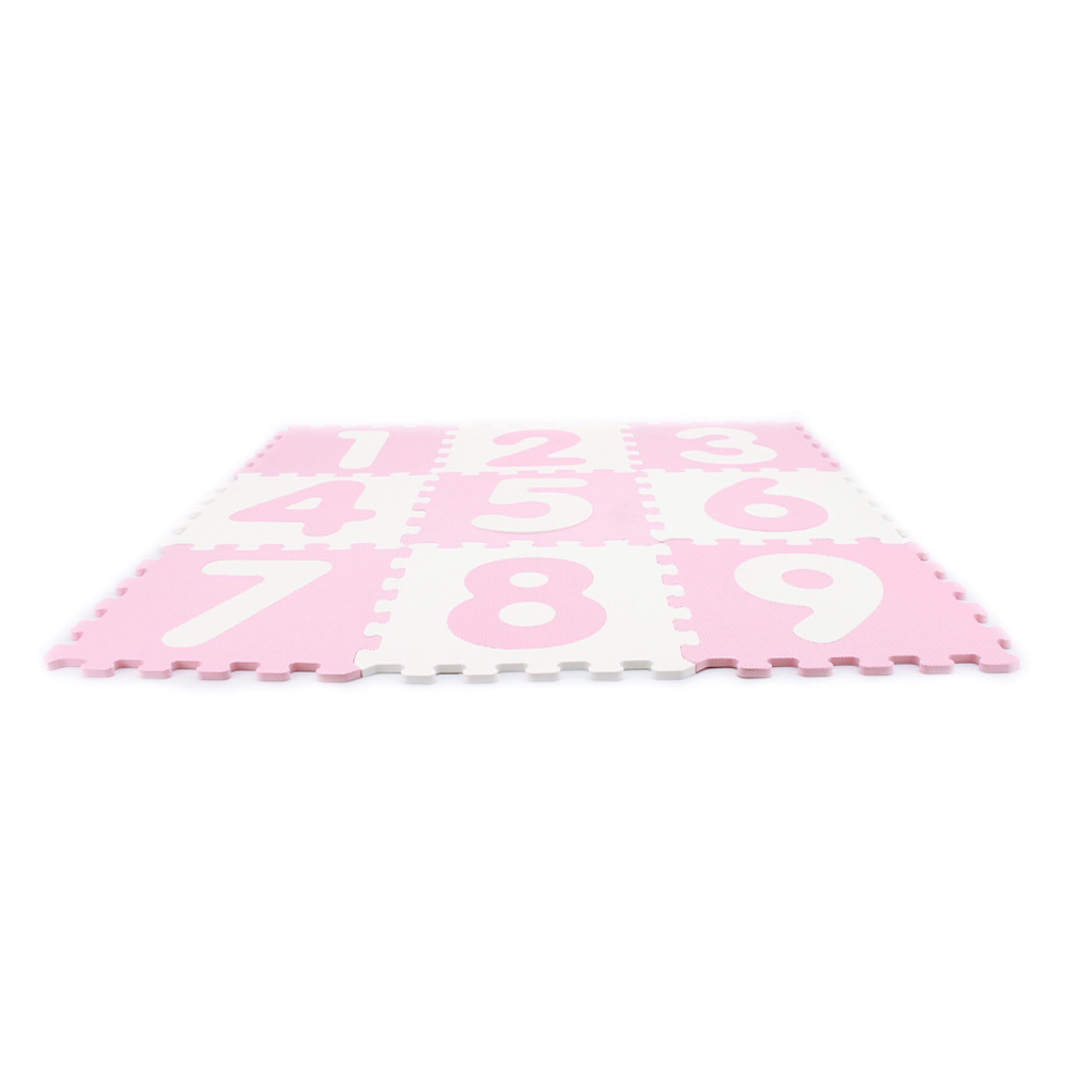 Covor Puzzle Antibacterian cu Cifre 1-9, 9 Piese 32x32 cm, Spuma EVA cu Ioni de Argint, Alb Roz - LUDIRO
