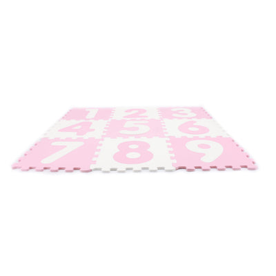 Covor Puzzle Antibacterian cu Cifre 1-9, 9 Piese 32x32 cm, Spuma EVA cu Ioni de Argint, Alb Roz - LUDIRO