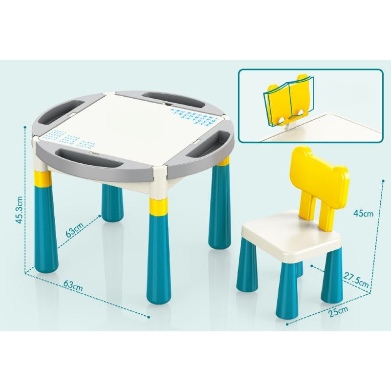 Set Masuta de Activitati pentru Copii cu 2 Scaune incluse, Design Ergonomic si Sigur, Compatibila cu Blocuri Mari de Constructie, Perfect pentru Dezvoltarea Creativitatii,Ideal pentru Camera de Joaca - LUDIRO