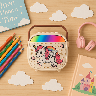Resigilat - Set Karaoke Copii Unicorn Ludiro cu Microfon Wireless, Bluetooth si Schimbare Voce, + 3 Ani - LUDIRO