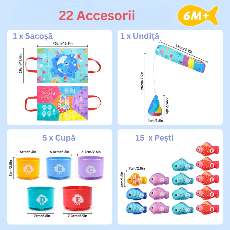 Set Pescuit Educativ cu 22 accesorii, Invatare prin Joaca, Culori, Forme, Numere, Litere - LUDIRO