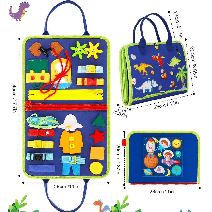Resigilat - Carte Senzoriala Interactiva Montessori, Jucarie de Calatorie, 25 Activitati, Motricitate Fina, Creativitate si Indemanare, 28 x 23 Cm, +1 An - LUDIRO