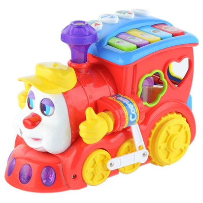 Trenulet de Jucarie Educativ cu Sunete si Lumini, Senzor de Impact, Functie Potrivire Forme, Rosu, 22x16x12 Cm, +18 Luni - LUDIRO