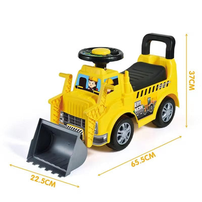 Buldozer Ride On pentru Copii, Cu Remorca, Volan si Claxon, Cupa de Carat Functionala, Scaun Confortabil, Sprijin pentru Spate, 65.5x37x22.5 Cm, +3 Ani, Galben Negru - LUDIRO