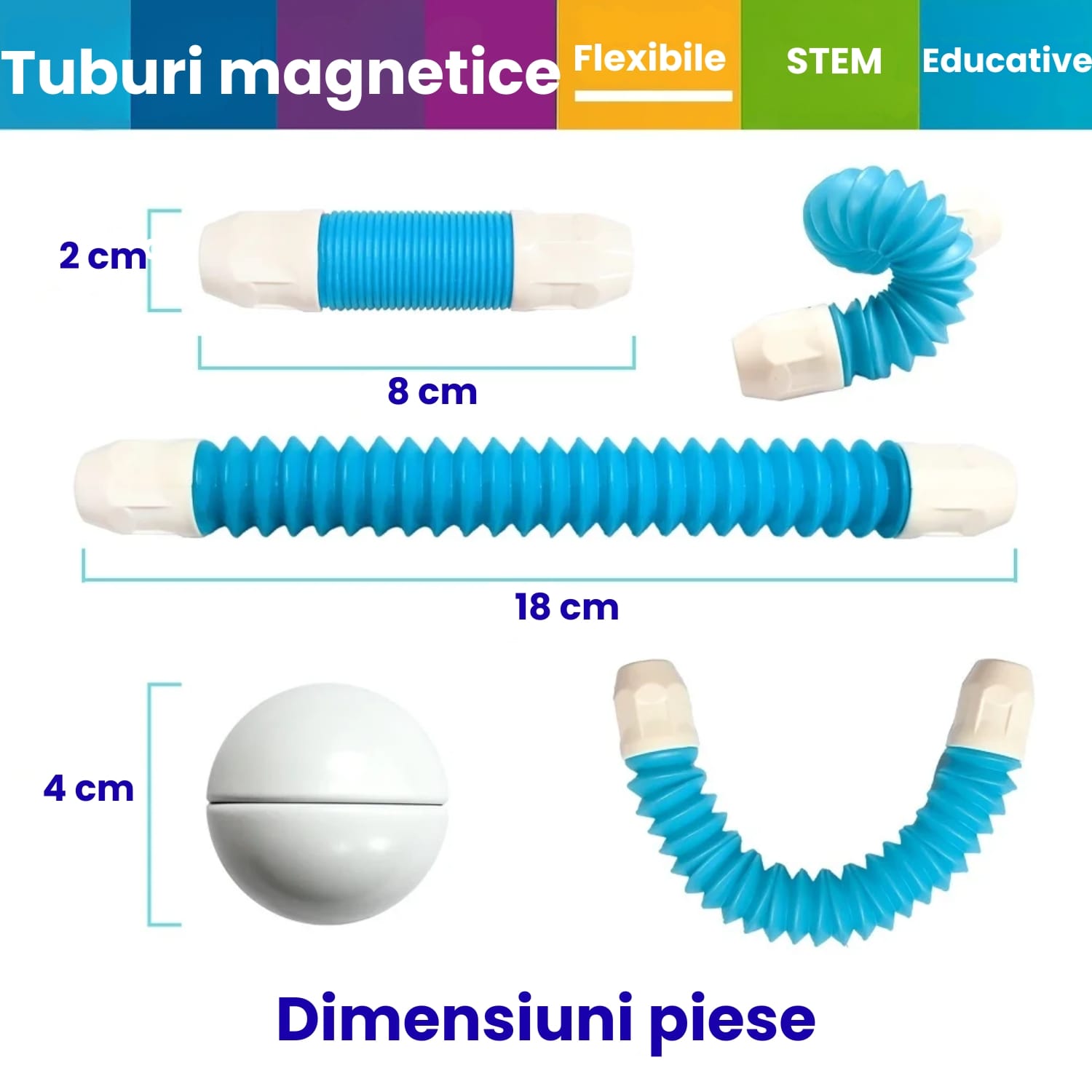 Set Construcție 3D Magnetic și Flexibil Ludiro, 108 Piese Telescopice, Jucărie STEM Educativă 3+ Ani - LUDIRO