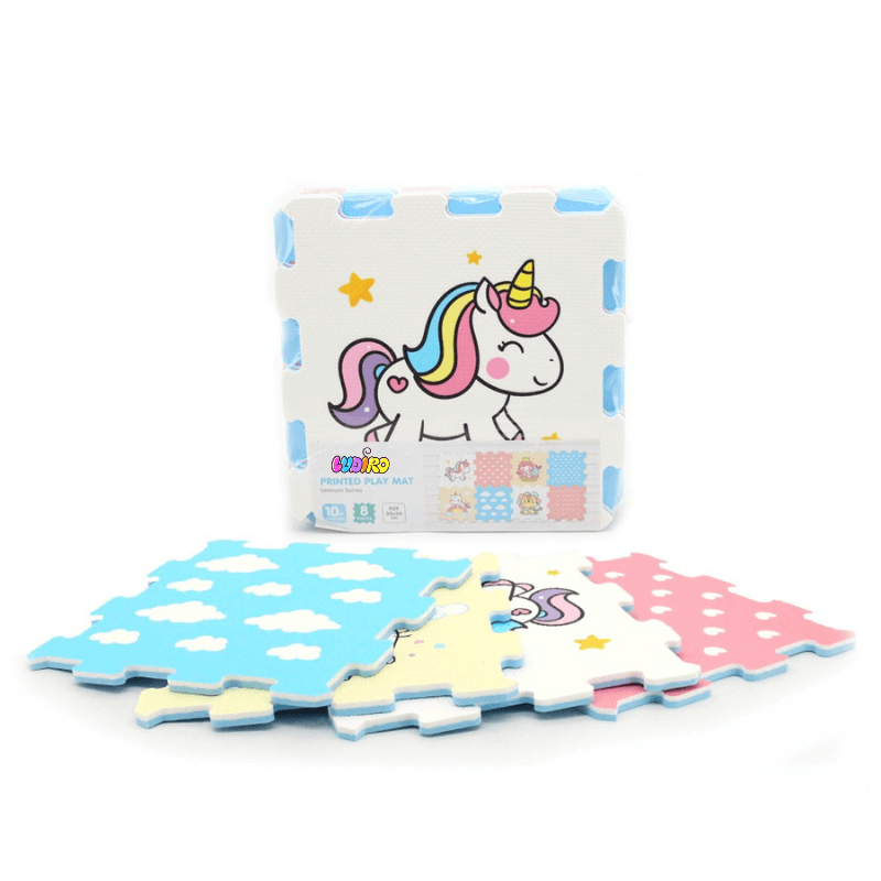 Covor Puzzle copii LUDIRO, 8 Piese Unicorni 30x30 Cm, Saltea Joaca din Spuma EVA Antiderapanta - LUDIRO