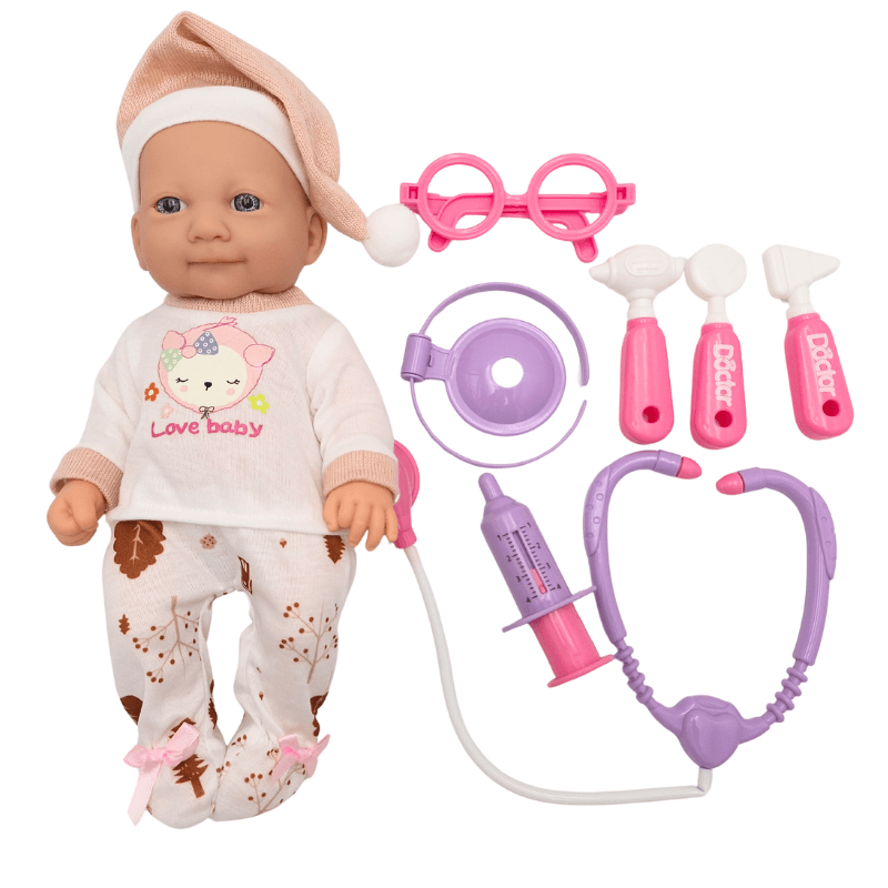 Papusa Bebelus 30 Cm cu Set Medical Doctor Ludiro, 7 Accesorii, Joc de Rol Educativ pentru Copii 3+ Ani - LUDIRO
