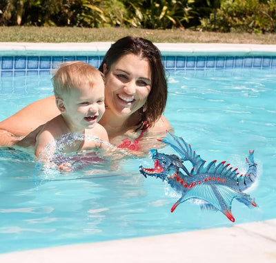 Dragon Interactiv de Apă cu Telecomandă, Funcție Stropire, Lumini, Acumulator Reîncărcabil, 43 cm, Jucărie Piscină, Albastru - LUDIRO