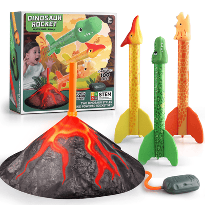 Set Rachete Dinozaur cu Lansator Vulcan LUDIRO, 3 Rachete din Spuma, Lansare pana la 30 Metri - LUDIRO