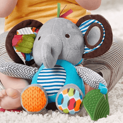 Jucărie de Pluș Interactivă Elefant pentru Bebeluși, Senzorială, Dentiție, Agățătoare, 0+ Luni - LUDIRO