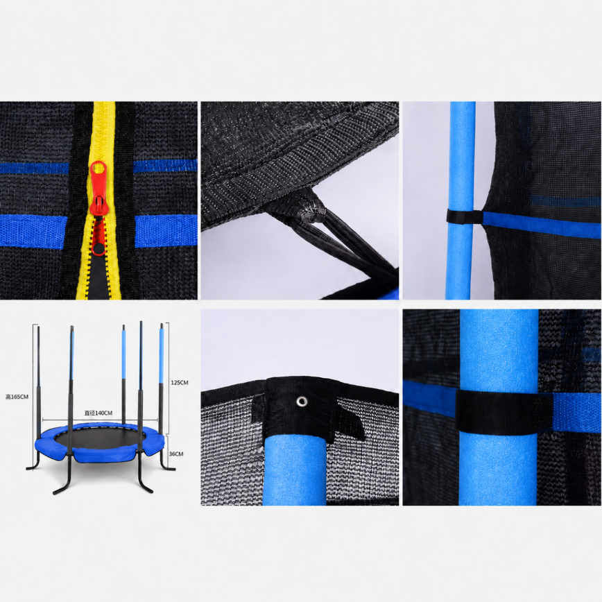 Trambulina pentru Copii LUDIRO, Diametru 140 Cm, Inaltime 160 Cm, Cu Plasa de Siguranta, Suporta 200 kg, Interior sau Exterior, Pentru Dezvoltarea Echilibrului, Albastra, + 3 Ani - LUDIRO