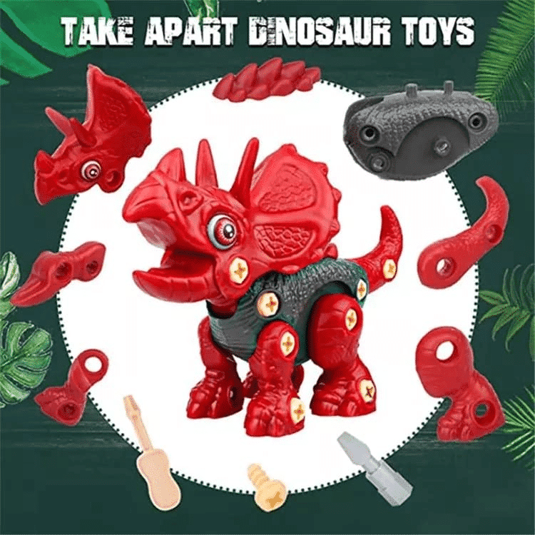 Set 2 Jucarii Interactive STEM DIY, Dinozauri de Construit, Triceratops si Velociraptor, Rosu Verde, + 3 Ani - LUDIRO