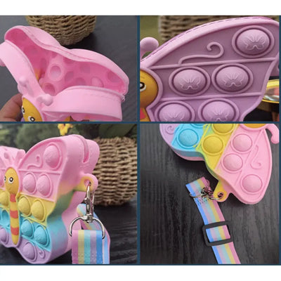 Gentuta de Umar Interactiva Antistres Pop IT NOW din Silicon, Cu Fermoar si Curea, Fluturas, Multicolor, + 3 Ani - LUDIRO