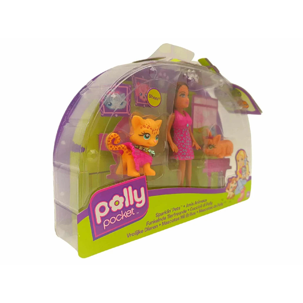 Set Polly Pocket Papusa si 2 Animalute, Colectia Sparklin` Pets, Shani, + 4 ani - LUDIRO