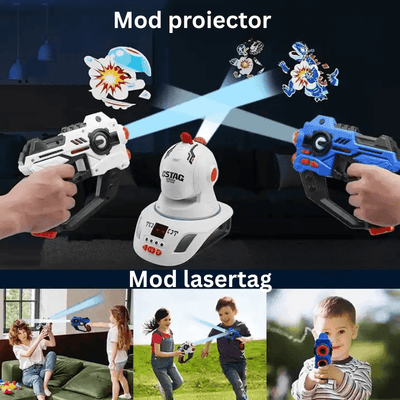 Set 2 Pistoale cu Laser si Proiector Tinte, Pentru Interior si Exterior, Doua Moduri Joaca - LUDIRO
