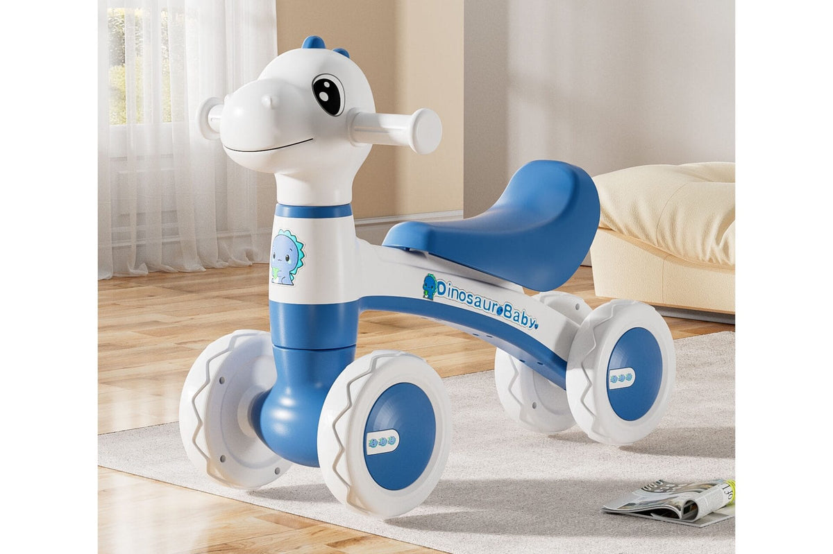 Resigilat - Bicicleta Dinozaur cu 4 Roti fara Pedale pentru Copii, Cu Structura Stabila, Functie cu Muzica si Lumini Interactive, 80 x 58 x 51 Cm, Albastru, Utility One - LUDIRO
