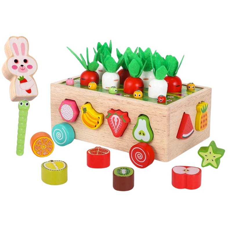 Set Educativ din Lemn cu Multiple Functii, Cutie cu Roti, Sortare si Potrivire, Magnetic, 21.5x16x9 Cm, + 1 An, Utility One - LUDIRO