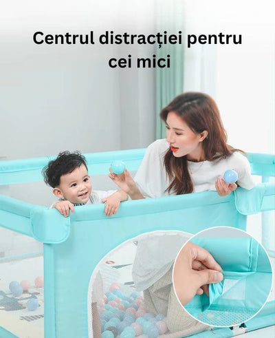 Tarc de Joaca pentru Copii, 1-5 Ani, 180x150x66 Cm, Spatiu Sigur si Generos, Cu Plasa Moale, Protectie la Colturi si Structura Stabila, Ideal pentru Interior si Exterior, Usor de Asamblat, Verde - LUDIRO