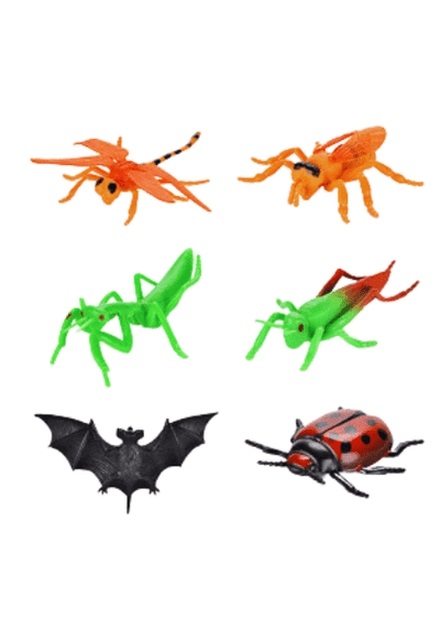 Set 5 Figurine Insecte si 1 Liliac, Culori Vii, Plastic, Dimensiune 10 Cm, + 3 Ani - LUDIRO