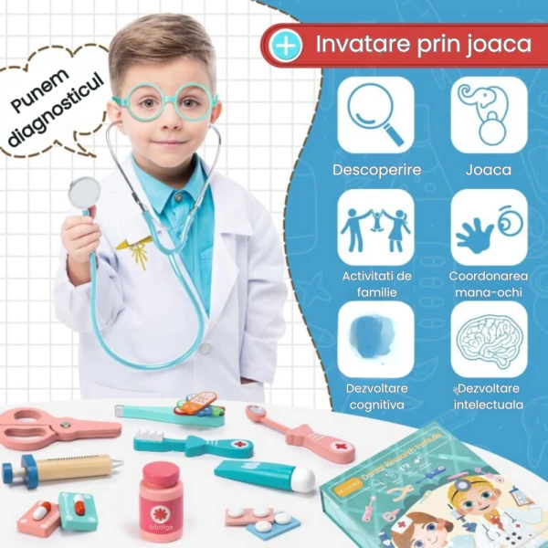 Set Doctor Dentist cu Placa de Suport Magnetică, Roz, 30 Piese, 3+ Ani - LUDIRO