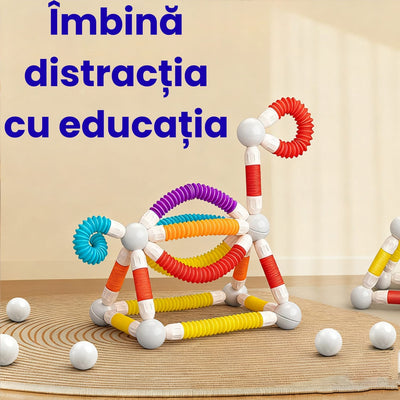 Set Construcție 3D Magnetic și Flexibil Ludiro, 138 Piese Telescopice, Jucărie STEM Educativă 3+ Ani - LUDIRO