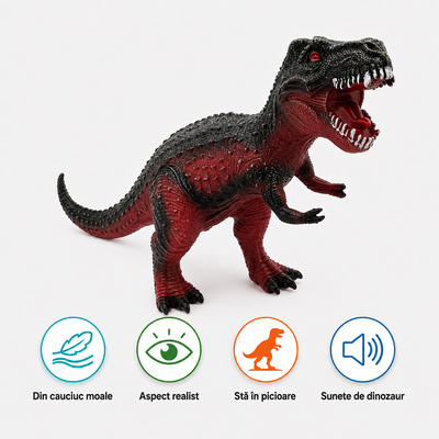 Dinozaur Tyrannosaurus Rex Gigantic LUDIRO din Cauciuc Moale, cu Sunete, Aspect Realist, 73 cm - LUDIRO