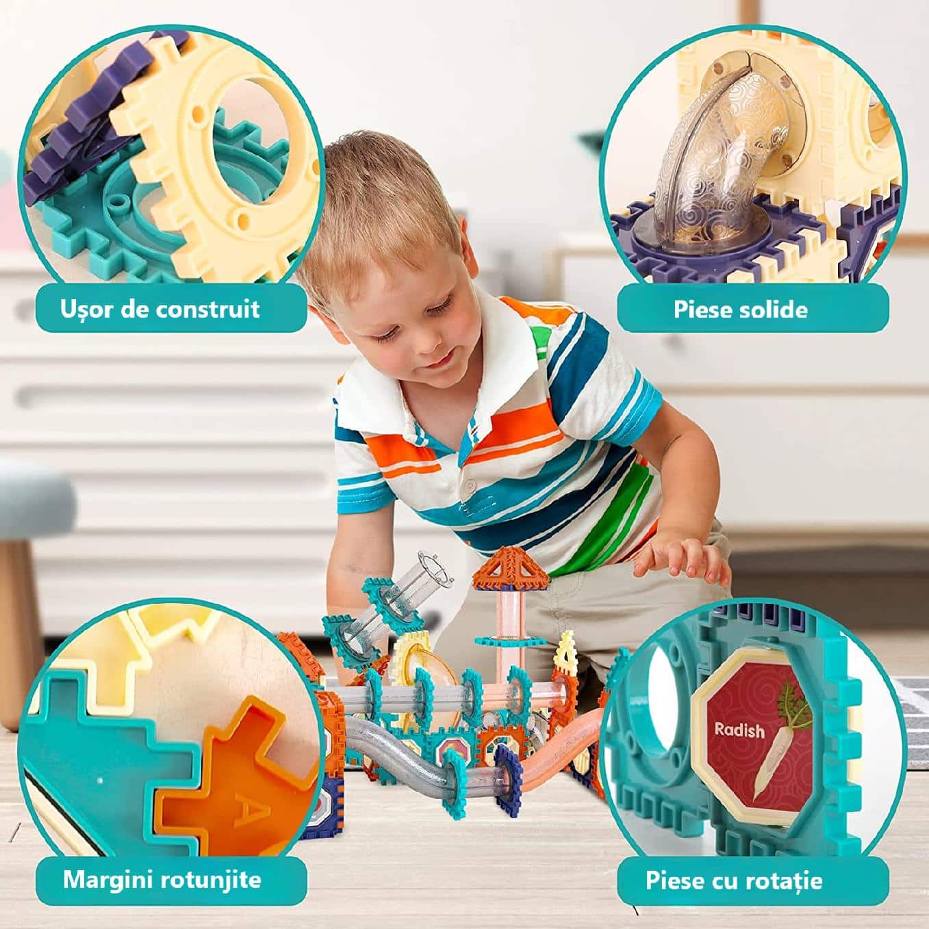 Circuit cu Bile 3D, Set Construcție STEAM 66 Piese, + 3 Ani - LUDIRO