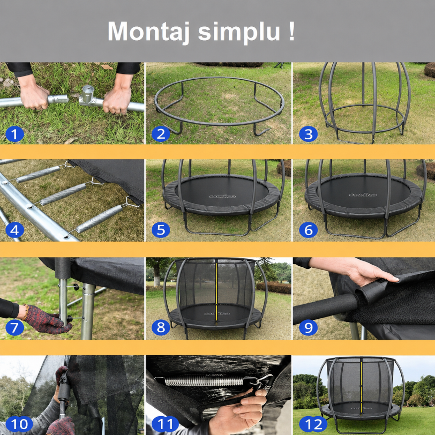 Trambulină pentru Copii Diametru 183 Cm, Model Pumpkin, cu Plasă de Protecție Interioara, Cadru din Oțel, Greutate suportata 240 Kg, Certificare de Siguranta, + 3 Ani, Negru - LUDIRO