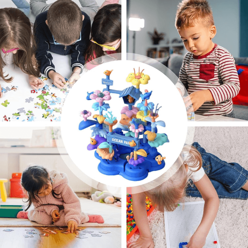 Set de Constructie Ludiro 136 Piese cu Corali si Pesti, Tema Marina, Baza Modulara, +3 Ani - LUDIRO