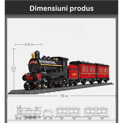 Set de Construit Tren cu Aburi, 789 Piese Reproducere Detaliata a Locomotivei GWR Express 3440, Model de Colectie Cu 3 Vagoane si Sina Inclusa, 78 Cm Lungime, Design Realist pentru Pasionati - LUDIRO
