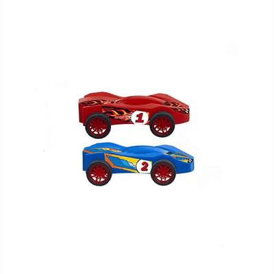 Set 2 Lansatoare Masinute cu Presiunea Aerului, Competitie Duel, 2 Masinute, Trambulina, Interior si Exterior, Albastru Rosu, + 5 Ani - LUDIRO