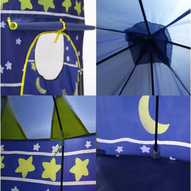 Cort de Joaca pentru Copii, Castelul Cavalerilor, Albastru, 135 x 105 x 105 Cm, Ideal pentru Aventuri si Distractie Infinita, + 3 Ani - LUDIRO