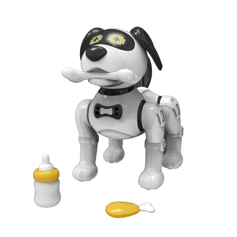 Resigilat - Catelus Robot Inteligent care Canta, Danseaza, Povesteste si Ajuta la Dezvoltarea Limbajului si Creativitatii, Cel mai Bun Prieten pentru Educatie si Distractie, + 3 Ani, Alb Negru - LUDIRO