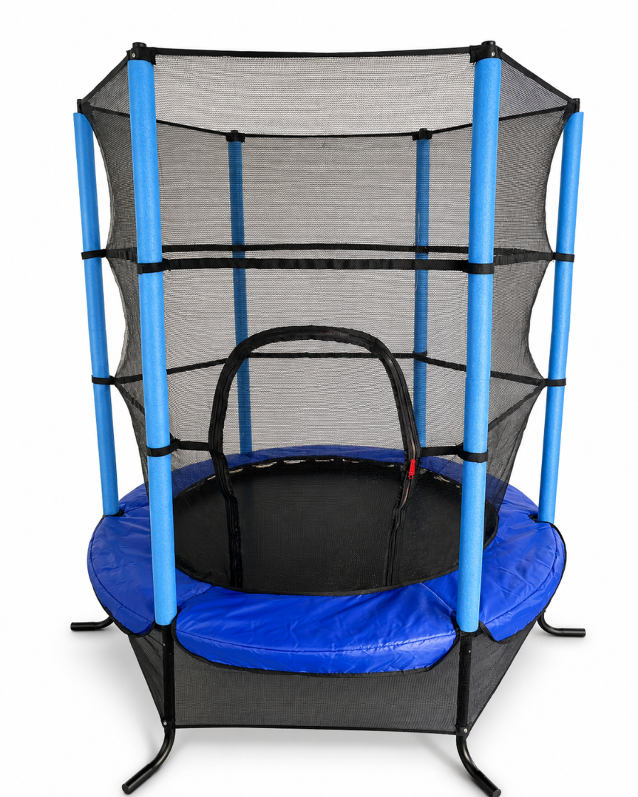 Trambulina pentru Copii LUDIRO, Diametru 140 Cm, Inaltime 160 Cm, Cu Plasa de Siguranta, Suporta 200 kg, Interior sau Exterior, Pentru Dezvoltarea Echilibrului, Albastra, + 3 Ani - LUDIRO