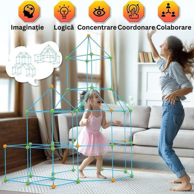 Set de Constructie Forturi pentru Copii, 120 Piese, Incurajeaza Imaginatia si Creativitatea Micutului Tau, Joc Educativ si Interactiv pentru Dezvoltarea Abilitatilor Motorii si Cognitive, + 3 Ani, Uti - LUDIRO