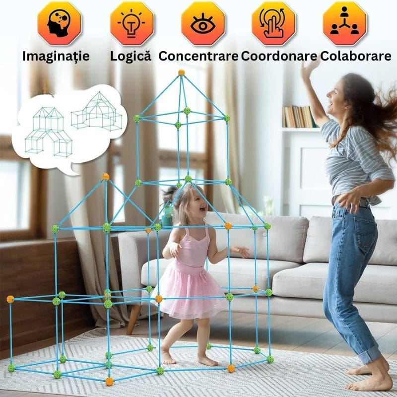 Set de Constructie Forturi pentru Copii, 120 Piese, Incurajeaza Imaginatia si Creativitatea Micutului Tau, Joc Educativ si Interactiv pentru Dezvoltarea Abilitatilor Motorii si Cognitive, + 3 Ani, Uti - LUDIRO