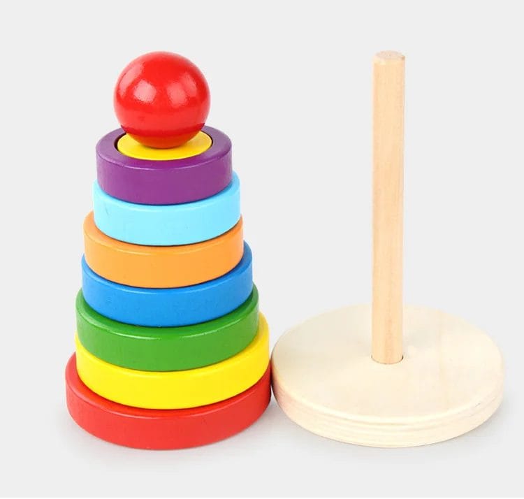 Resigilat - Jucarie din Lemn Educativa de Stivuire cu Forme Geometrice, Turn Montessori, + 3 Ani, 15.5x9 cm - LUDIRO