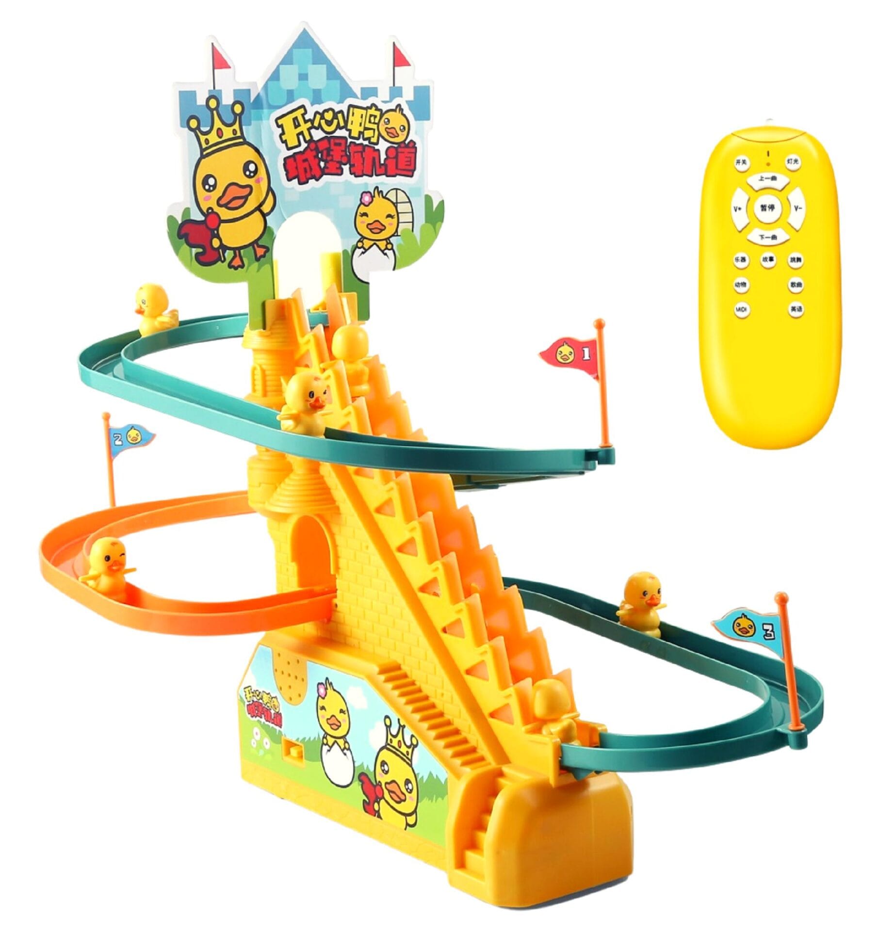 Resigilat - Tobogan pentru Ratuste, Lumini si Sunete Interactive, 3 Ratuste, 42x21x31 Cm, Cu Telecomanda, Galben, + 3 Ani - LUDIRO
