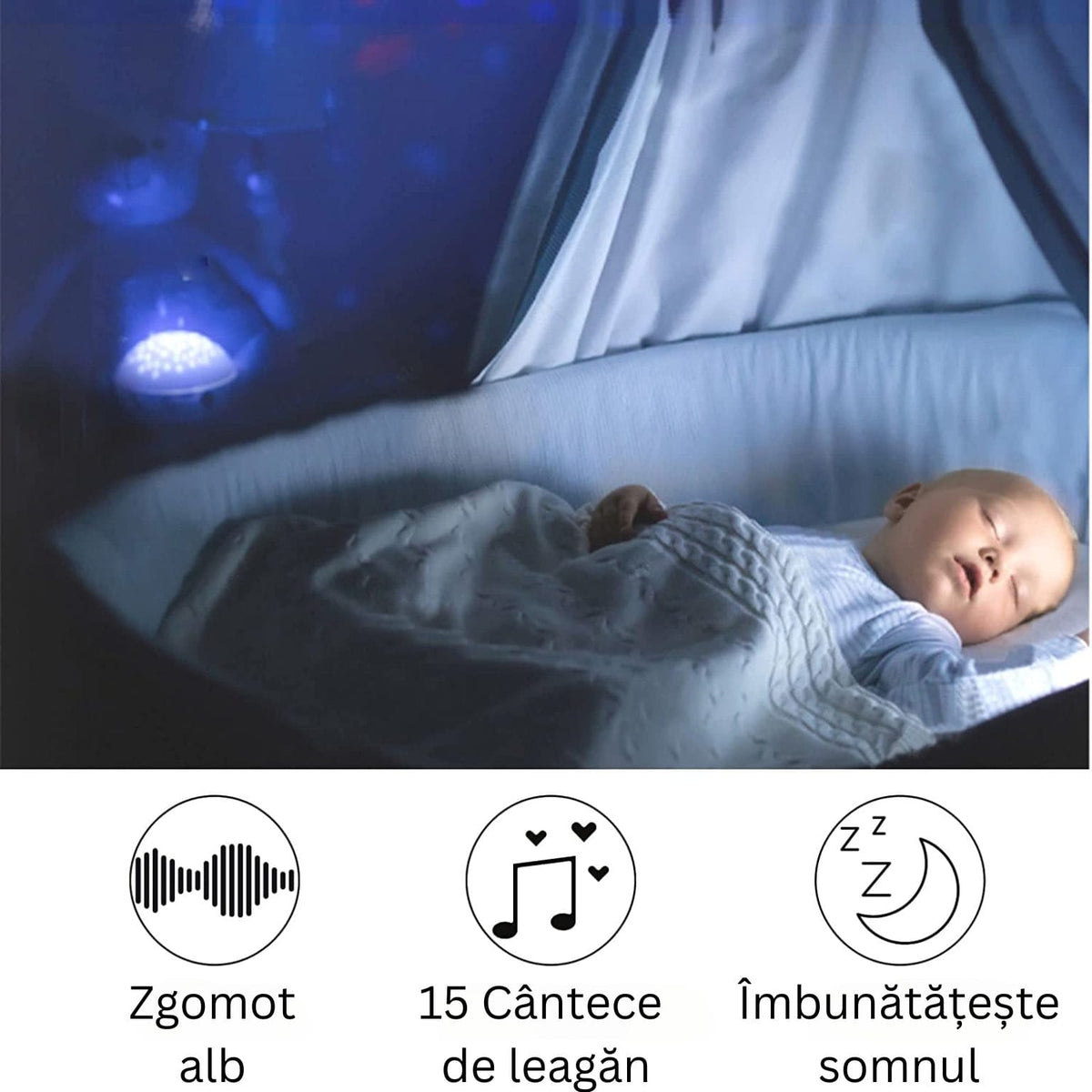 Jucarie de Plus, Unicorn, Efecte de Proiectie, Lumini si Sunete pentru Bebelusi, Diferite Functii, 31 Cm, + 0 Luni - LUDIRO