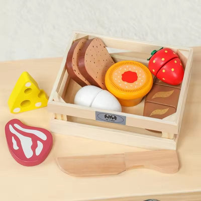 Set de Joaca Educational din Lemn cu Alimente si Tavita, Ideal pentru Dezvoltarea Abilitatilor Motorii Fine si Creativitatii Copiilor, 15x12.3x5 Cm, + 3 Ani - LUDIRO