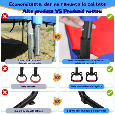 Resigilat - Trambulină pentru copii 8 în 1, Diametru 140 cm, cu plasă de siguranță, hamac, inele și coș de baschet, pentru interior și exterior, Certificare de Siguranta, Roz